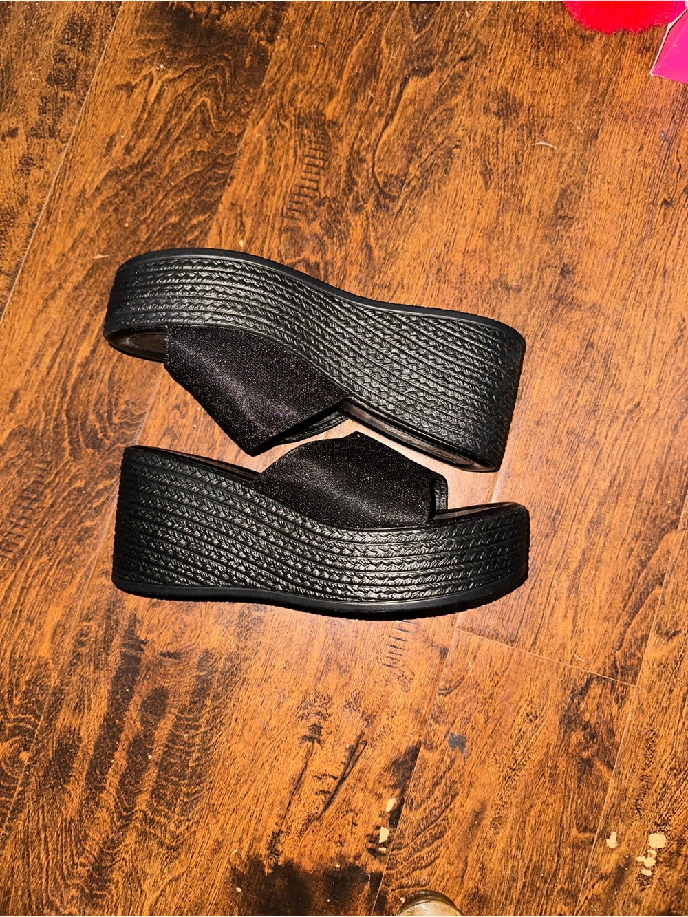 Women's Black Platform Slide Sandals with Textured Sole